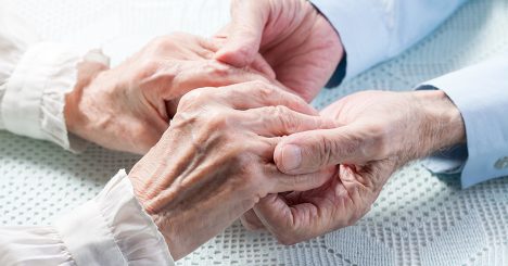 Elderly Couple Holding Hands Closeup