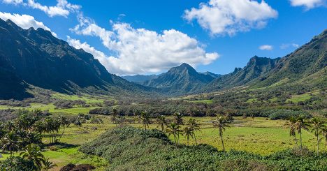 Panorama Of The Kualoa Or Kaaawa Valley Near Kaneohe On Oahu Used In Jurassic Films