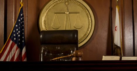 Closeup Of Judges Seat And Gavel In Court Room