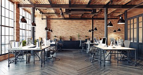 Modern Office With Wooden Floor Simple White Desks Black Chairs