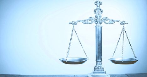 Silver Legal Scales On Blue Background