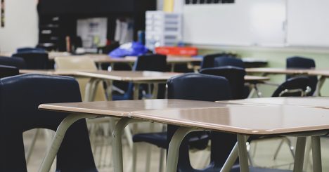 Desks And Chairs In Classrom