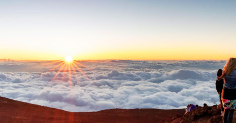 A Crowd Enjoying The Sunset Atop Mount Haleakala On Maui, Hawaii